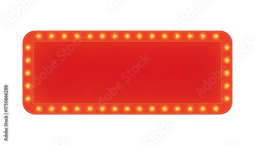 A lucid vector illustration of a vintage red rectangular marquee sign with glowing light bulbs. This elongated and realistic banner offers a blank billboard for promotional text or announcements