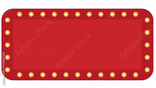 Retro marquee sign with illuminated bulbs, a vibrant red rectangle illuminated by a string of yellow lights, ideal for retro events or vintage signage