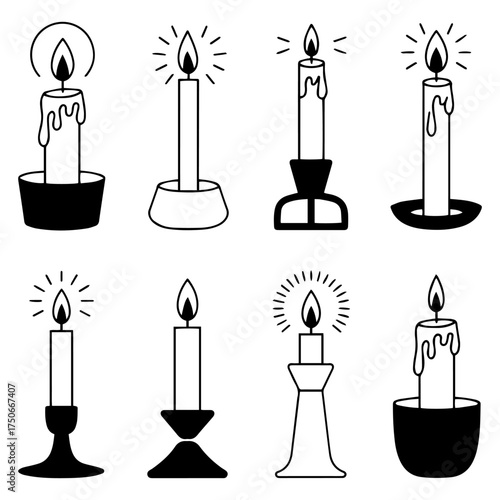 Candle Silhouettes Collection – Wax Candles and Flame Icons