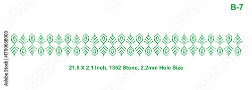 Rhinestone hotfix transfer seamless border design, floral lace pattern, perfect for ladies' suits, sarees, dupatta, and other clothing materials, 2.2 mm or 6 ss stone hole size.