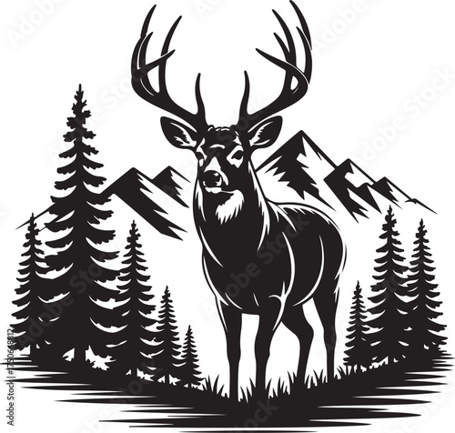 Majestic deer stands tall in mountain forest landscape