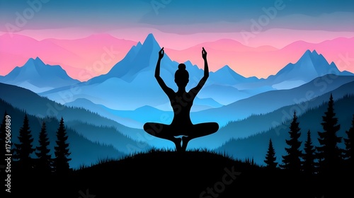 Meditation practice in serene mountain landscape digital art tranquil environment