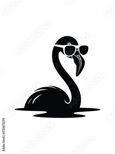 Cool flamingo wearing sunglasses in water silhouette