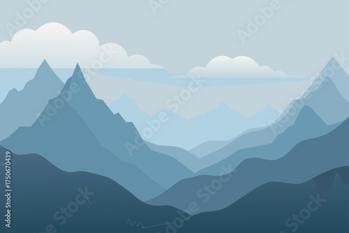 Blue mountains landscape with clouds and sky above
