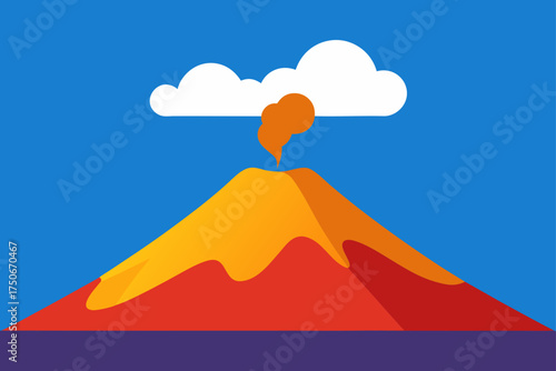 Illustration of volcano with smoke and cloudscape