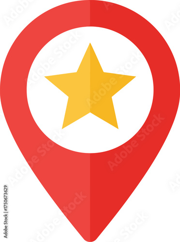 Red location pin icon featuring a golden star inside a circle vector graphic