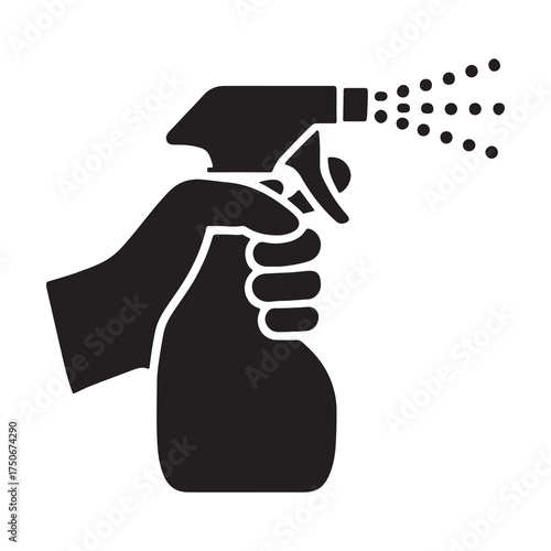Hand Holding Spray Bottle Icon Vector, Cleaning Disinfectant Symbol, Sanitizer Spray Silhouette Illustration