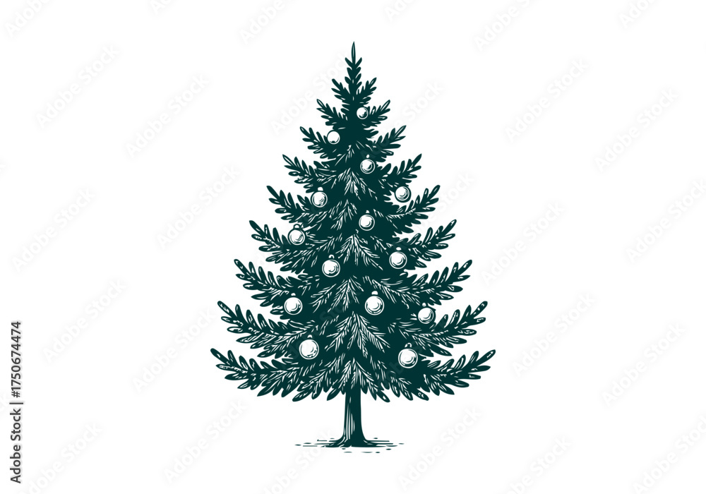 Obraz premium Christmas Tree hand drawn simple engraved vector illustration
