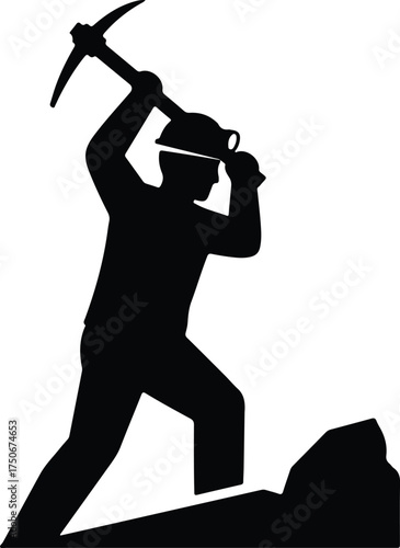 Vector silhouette of a miner with pickaxe illustration