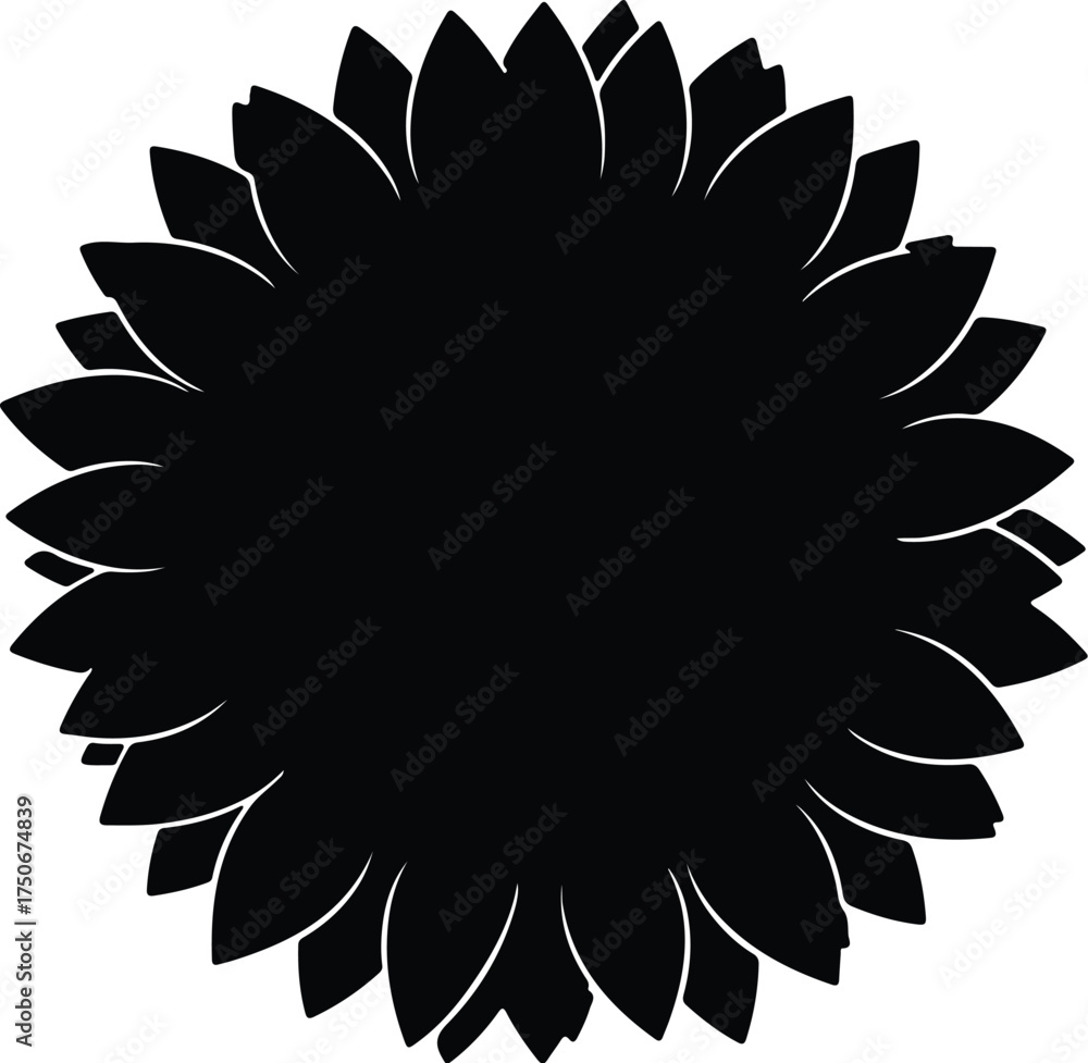 Obraz premium Vector silhouette of sunflower head with petals illustration