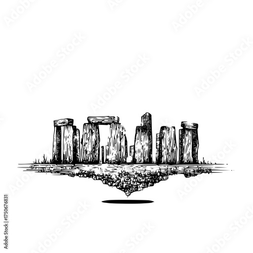 Stonehenge england drawing sketch vector illustration landmark ancient stone circle monument travel destination site