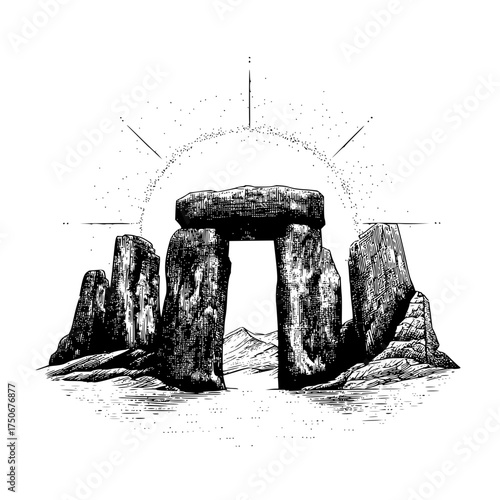 Stonehenge england uk ancient monument landmark drawing sketch vector illustration travel destination tourism site