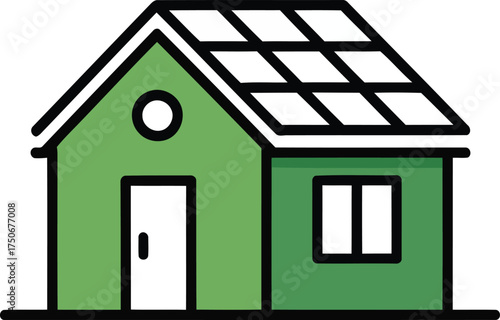 Green House with Solar Panels Icon home