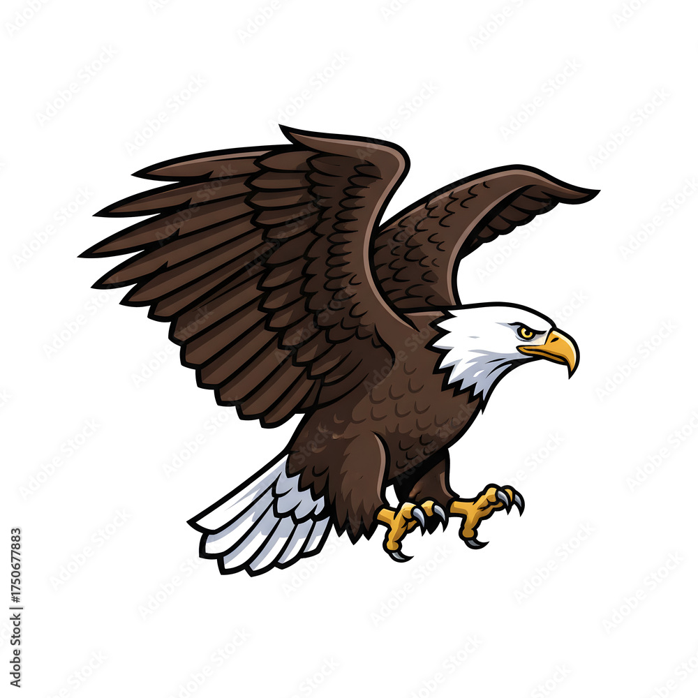 Fototapeta premium Majestic Bald Eagle in Flight With Sharp Talons and Focused Gaze