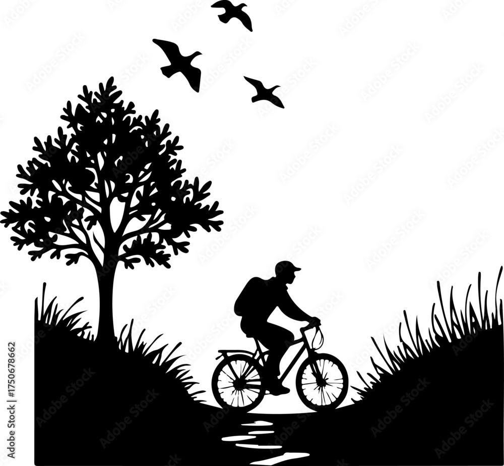 Fototapeta premium silhouette of a man riding a bicycle