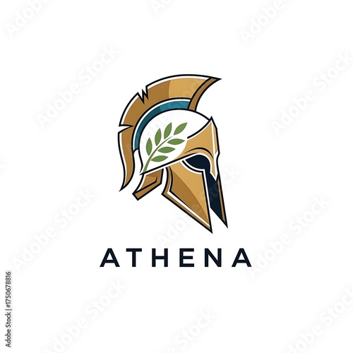Athena Logo Design - Spartan Helmet with Olive Branch Symbolism.