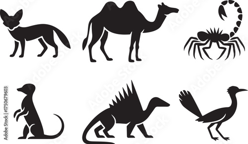Desert wildlife silhouettes, iconic animals for travel and nature