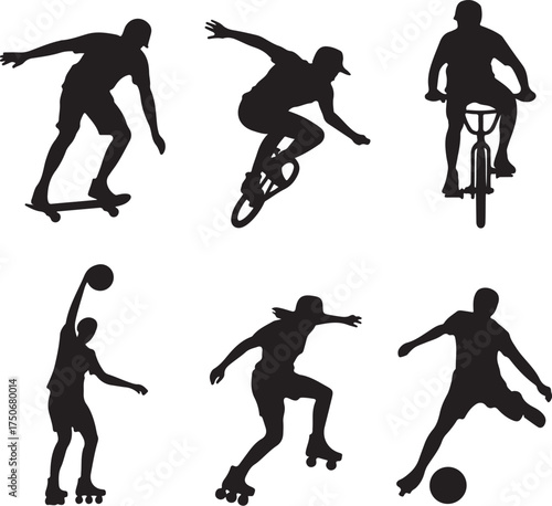 Dynamic athletes capture action sports silhouettes