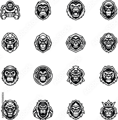 Collection of Glyph Style Gorilla Logos 

