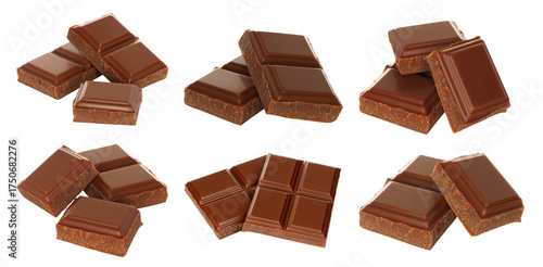 Set of sweet chocolate cubes isolated on transparent background