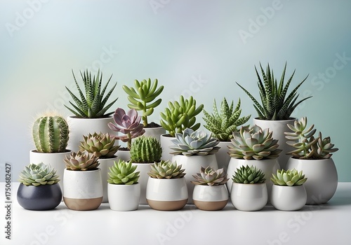 Wallpaper Mural Diverse Succulent Collection in Pastel Pots Torontodigital.ca