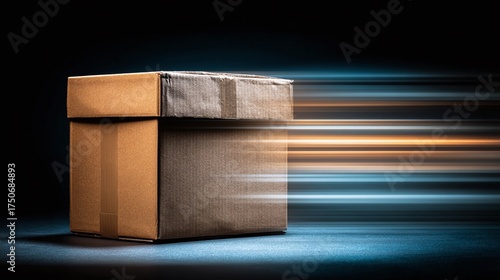 Boxes moving fast: stacked cardboard boxes in motion, emphasizing quick delivery, logistics, and shipping. Swift service symbolized by blurred lines.