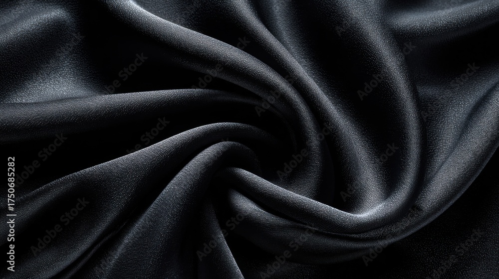 Fototapeta premium A close view of soft black fabric beautifully folded and draped displaying its smooth texture and subtle shine ideal for fashion upholstery or decor projects.