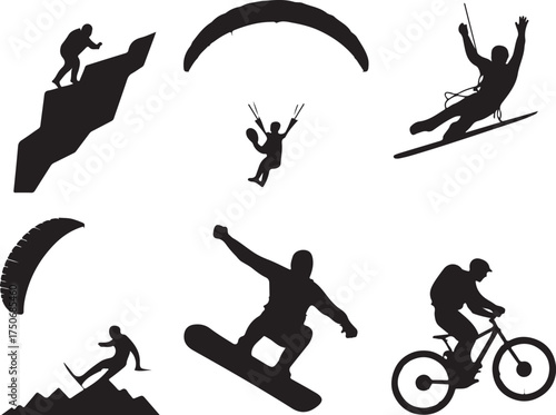 Extreme sports action silhouettes for adventure and freedom