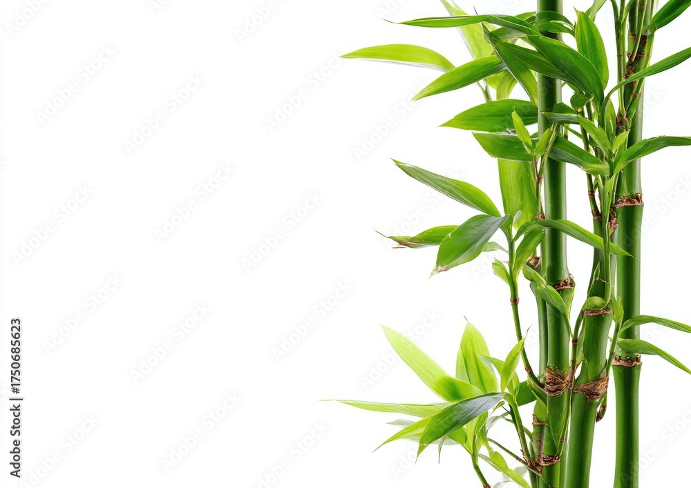 Fototapeta premium Fresh bamboo stalks and leaves against white (2)