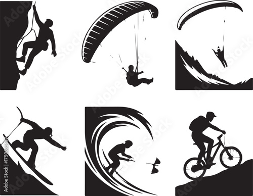 Extreme sports silhouettes for adventure and action