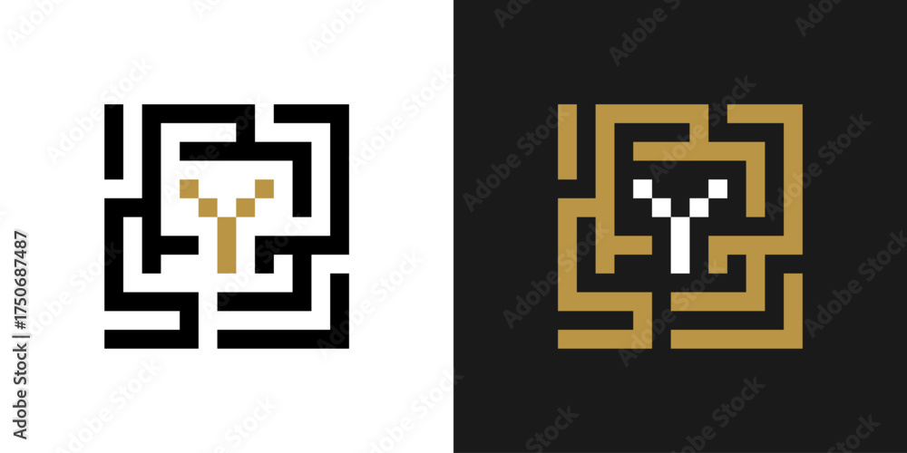 Fototapeta premium square labyrinth logo design inspiration with letter Y