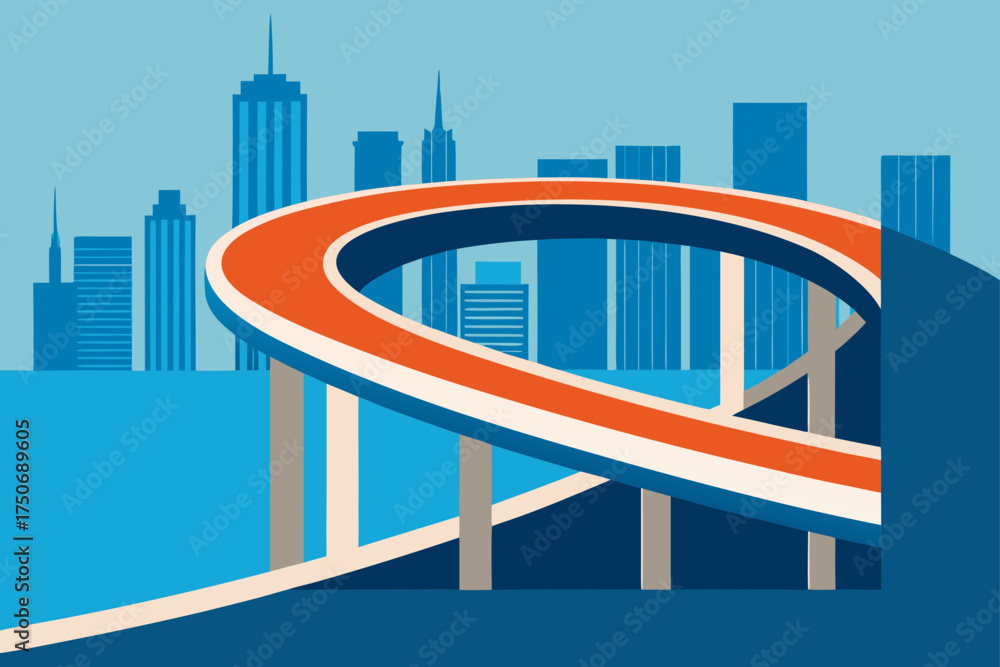 Obraz premium Orange overpass with city skyline in the background