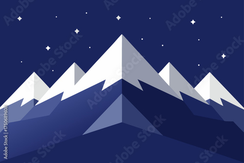 Illustration of mountains with stars in the night
