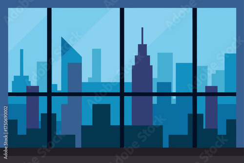 Cityscape view from a window with buildings skyline
