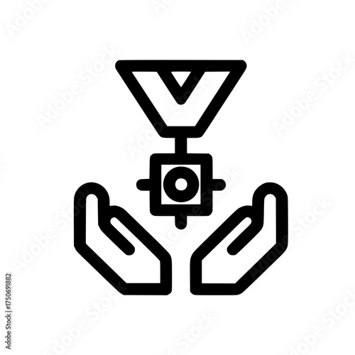 Open hands beneath medal icon representing support success award and appreciation
