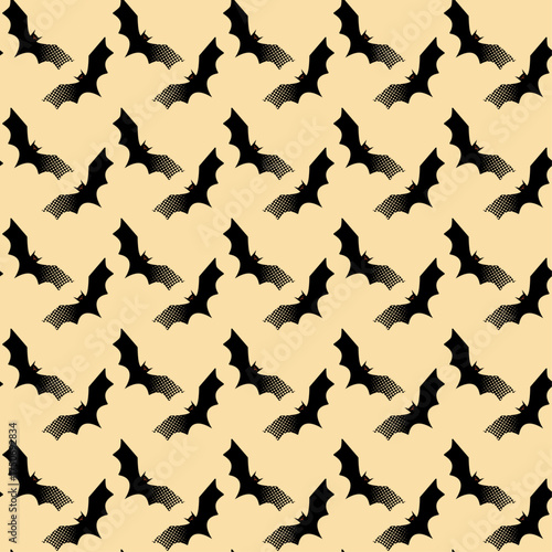 Halloween seamless pattern Bats on creamy background spooky spirit autumn holiday Vector illustration
