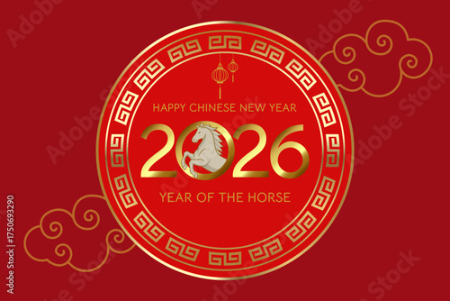 Illustration of greeting card for Chinese New Year 2026