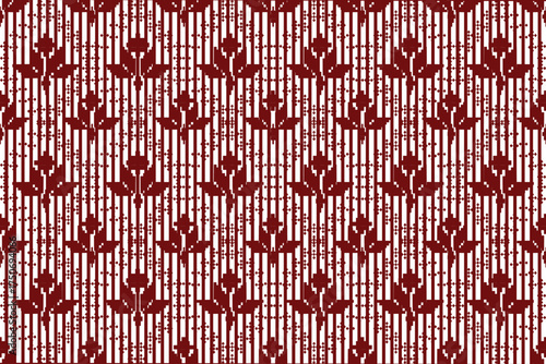 seamless pattern with hearts, A refined textile design featuring deep crimson floral motifs set against vertical stripes, blending elegance with timeless cultural charm.