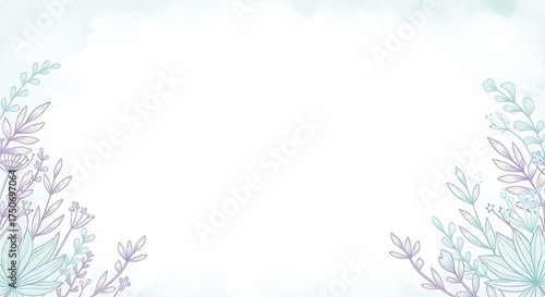 Elegant botanical watercolor background with delicate pastel leaves and airy floral elements for a serene and decorative design, perfect for various creative projects