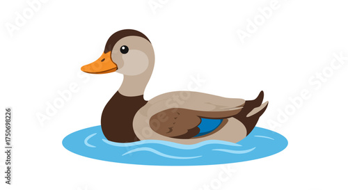Cartoon Duck Swimming in Blue Water Illustration.
