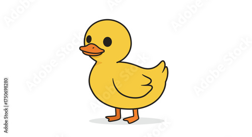 Cartoon Yellow Duckling with Orange Beak and Black Outline.