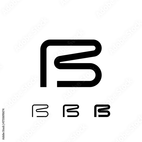 Technical letter B, digital cyber alphabet font, including set of three different thicknesses of the trendy modern letter (regular, medium, bold), vector illustration 10EPS