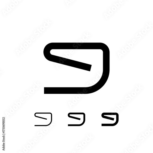 Technical letter J, digital cyber alphabet font, including set of three different thicknesses of the trendy modern letter (regular, medium, bold), vector illustration 10EPS