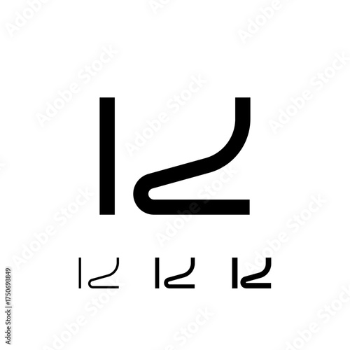 Technical letter K, digital cyber alphabet font, including set of three different thicknesses of the trendy modern letter (regular, medium, bold), vector illustration 10EPS