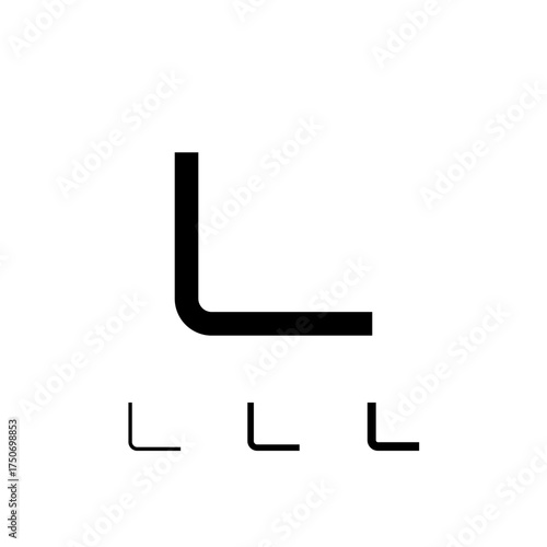 Technical letter L, digital cyber alphabet font, including set of three different thicknesses of the trendy modern letter (regular, medium, bold), vector illustration 10EPS