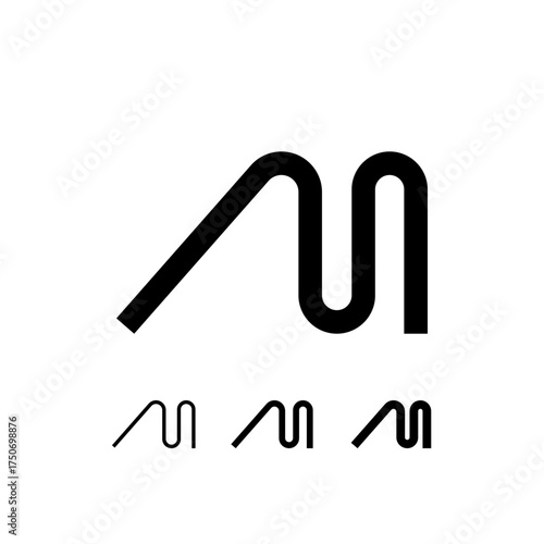 Technical letter M, digital cyber alphabet font, including set of three different thicknesses of the trendy modern letter (regular, medium, bold), vector illustration 10EPS