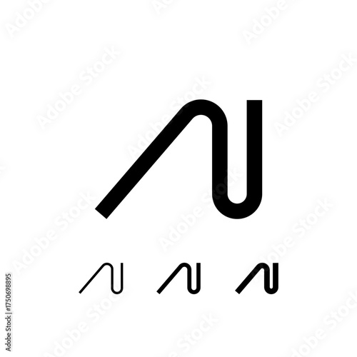Technical letter N, digital cyber alphabet font, including set of three different thicknesses of the trendy modern letter (regular, medium, bold), vector illustration 10EPS