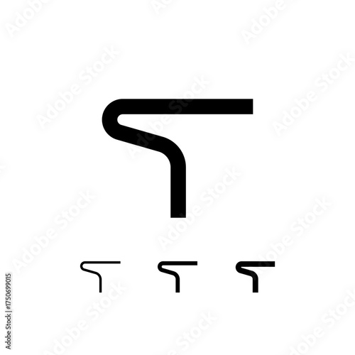 Technical letter T, digital cyber alphabet font, including set of three different thicknesses of the trendy modern letter (regular, medium, bold), vector illustration 10EPS