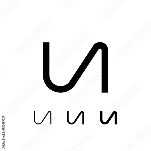 Technical letter U, digital cyber alphabet font, including set of three different thicknesses of the trendy modern letter (regular, medium, bold), vector illustration 10EPS