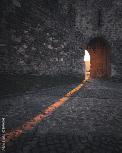 Sunset Light Through the Ancient Gate of Visegrád Castle, Hungary